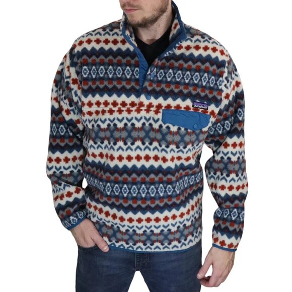 Patagonia printed Syncihlla aztec cliff underwater blue snap-t fleece - Picture 1 of 8